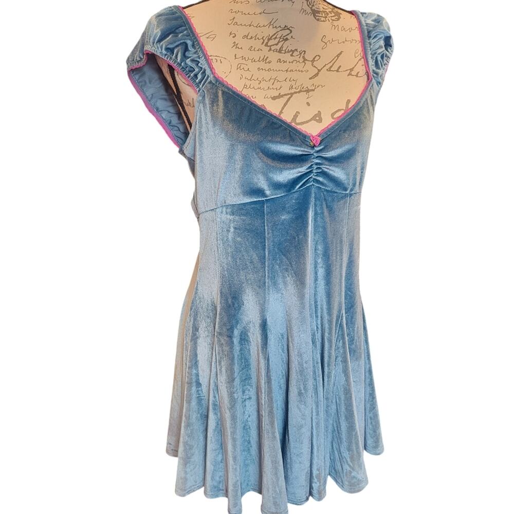 Free People Rose Marie Velvet Mini Dress Blue XS Fit & Flare Romantic Party - Picture 9 of 14